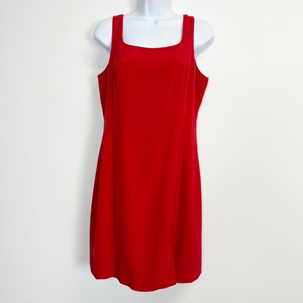 Hugo Buscatti Collection Dress Women 10 Red Silk Sleeveless Tank Mini Scoop Neck